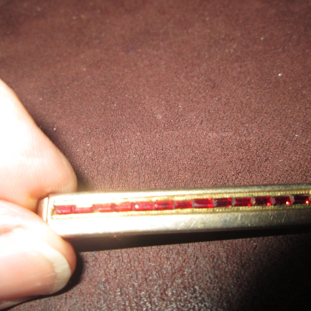 Tie Clip, Anson vintage, 13 faux ruby bagettes Freemasonry significance